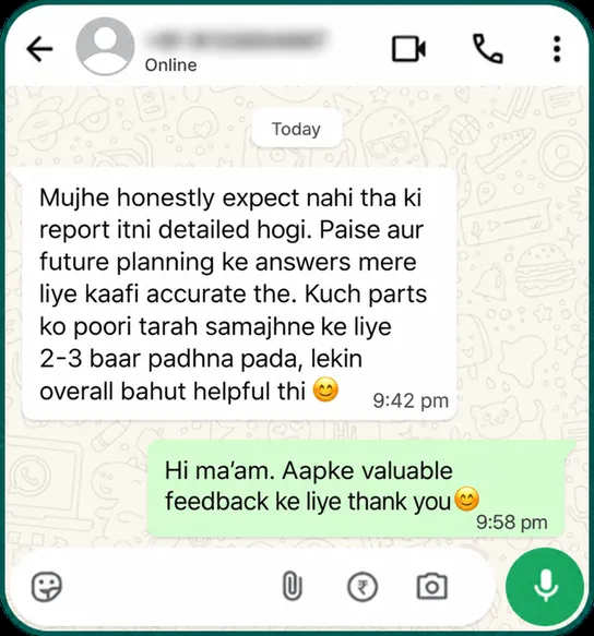 ಒಬ್ಬ ಗ್ರಾಹಕರ WhatsApp ಸಂದೇಶ